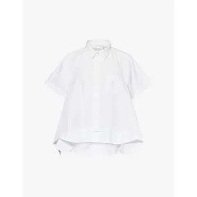 Sacai Womens  Asymmetric Short-sleeves Woven Shirt In White