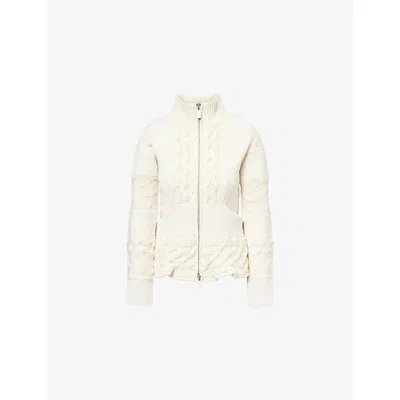 Sacai Womens Off White Cable-knit High-neck Wool-blend Jacket