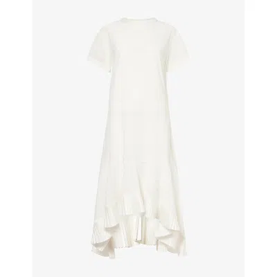 Sacai Womens Off White Pleated Cotton Midi Dress Xs