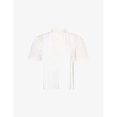 Sacai Womens Pleated Short-sleeves Woven-blend Shirt Off White