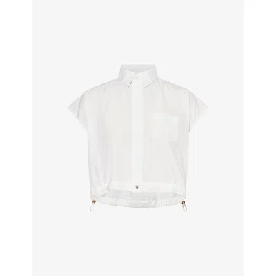 Sacai Womens Off White Sleeveless Crop Cotton-blend Shirt