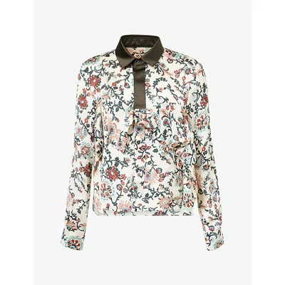 Sacai Womens Overlay-panel Floral Satin Shirt Ivory