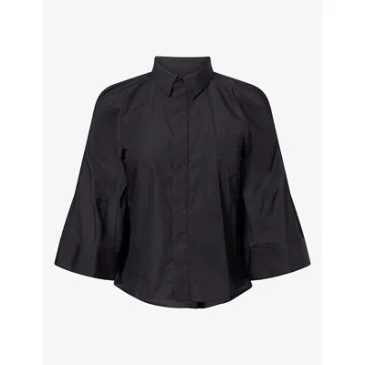 Sacai Womens Oversize Cropped Cotton-blend Shirt Black