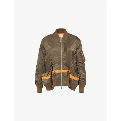 Sacai Womens Khaki Padded Relaxed-fit Shell Jacket Xl In Brown