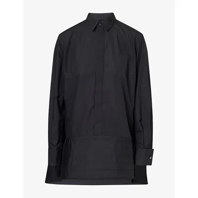 Sacai Womens Pleated Asymmetric Woven Mini Dress Black