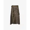 Sacai Womens Khaki Pleated Belted Shell Midi Skirt In Brown