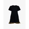 Sacai Womens Navy Khaki Pleated-contrast Short-sleeves Cotton-jersey Mini Dress In Black