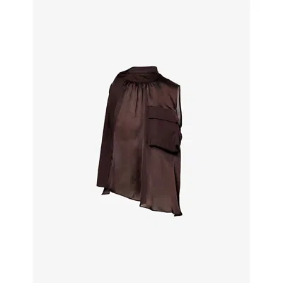 Sacai Womens Brown Relaxed-fit Sleeveless Woven Top