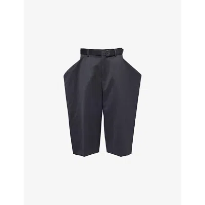 Sacai Womens Adjustable-belt Wide-leg Relaxed-fit Wool Trousers Black