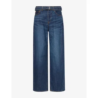 Sacai Womens  Barrel-leg High-rise Denim Jeans In Blue