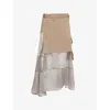 Sacai Womens Beige Contrast-panel Asymmetric-hem Denim Midi Skirt In Beige