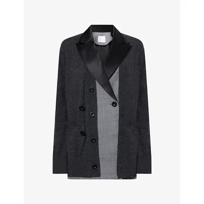 Sacai Womens  Contrast Suit Wool Cardigan In Gray