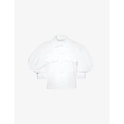 Sacai Womens Off White Cropped Puff-sleeve Cotton-poplin Shirt