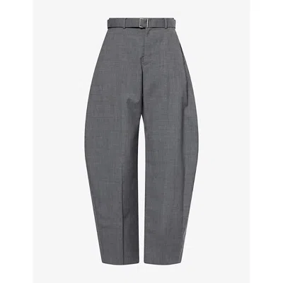 Sacai Womens  Curved-leg High-rise Wool Suit Trousers In Gray