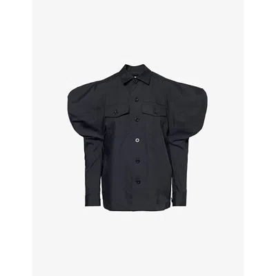 Sacai Womens Black Exaggerated-sleeve Regular-fit Woven Shirt