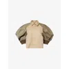 Sacai Womens Beige Taupe Gabardine Contrast-sleeve Cropped Cotton-blend Jacket In Beige Taupe