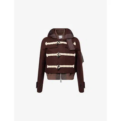 Sacai Womens Brown Hooded Toggle Wool-melton Blouson Jacket