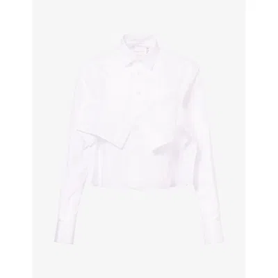 Sacai Womens  Layered Long-sleeve Cotton-poplin Shirt In Off White