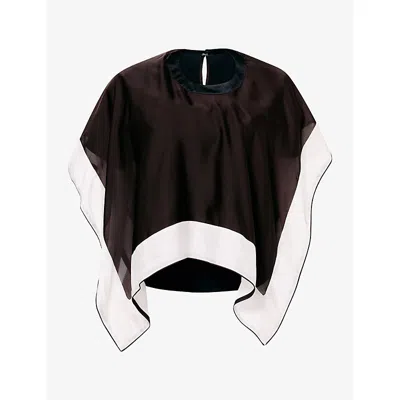 Sacai Womens  Layered Short-sleeve Cotton And Satin-jersey T-shirt In Brown Navy