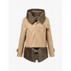 Sacai Womens Beige Khaki Layyered Hooded Cotton-gabardine Blouson Jacket In Multi