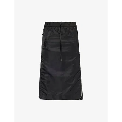 SACAI WOMENS BLACK PADDED PLEATED SHELL MIDI SKIRT