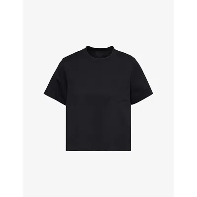 Sacai Womens Black Patch-pocket Cotton-nylon Twill T-shirt