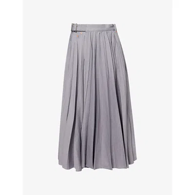Sacai Womens  Pleated Contrast-denim Cotton Midi Skirt In Gray