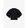 Sacai Womens Black Puff-sleeve Cropped Cotton-jersey Sweatshirt In Black