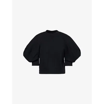 Sacai Womens Black Puff-sleeve Cropped Cotton-jersey Sweatshirt