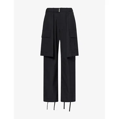 Sacai Womens  Straight-leg High-rise Wool-blend Cargo Trousers In Black