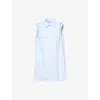Sacai Womens  Stripe A-line Sleeveless Cotton-poplin Mini Dress In Blue