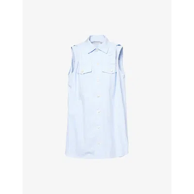 Sacai Womens  Stripe A-line Sleeveless Cotton-poplin Mini Dress In Blue