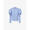 Sacai Womens Striped Puffed-sleeves Cotton-poplin Shirt Blue Stripe In Blue Stripe