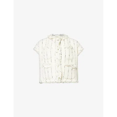 Sacai Womens Tweed Striped Woven-blend Vest Off White
