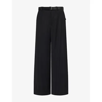 Sacai Womens  Wide-leg Crepe-back Satin Trousers In Blue