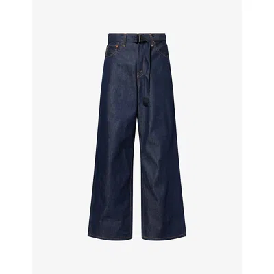Sacai Womens Indigo  X Levi's Belted Wide-leg Denim Jeans Xs In Blue
