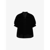 Sacai Womens Black Short-sleeves V-neck Cotton-blend Cardigan