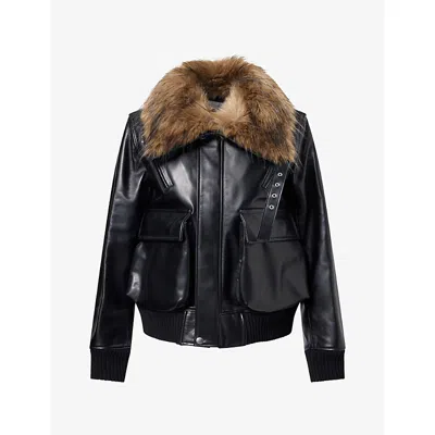 Sacai Womens Spread-collar Flap-pocket Leather Jacket Black