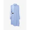 Sacai Womens Stripe Mix Stripe-print Belted Cotton-poplin Shirt Dress In Blue