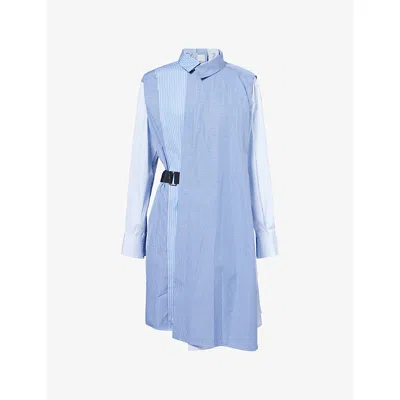 SACAI WOMENS SACAI STRIPE-PRINT BELTED COTTON-POPLIN SHIRT DRESS