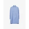 Sacai Womens Blue Stripe Striped Pleated Cotton-poplin Mini Dress In Blue