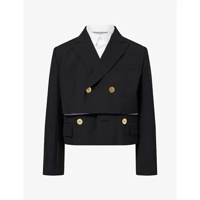 Sacai Womens Suiting Overlay Woven Jacket Black Off White