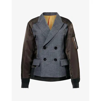 Sacai Womens Suiting Panelled Wool And Twill Jacket Gray D Khaki