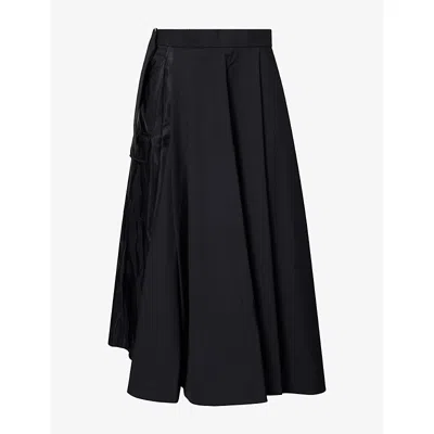 Sacai Womens Suiting Panelled Woven Midi Skirt Black