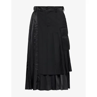 Sacai Womens Suiting Pleated Woven Midi Skirt Black Xl