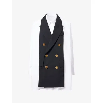 Sacai Womens Suiting Shirt Panelled Woven Shirt Off White Black