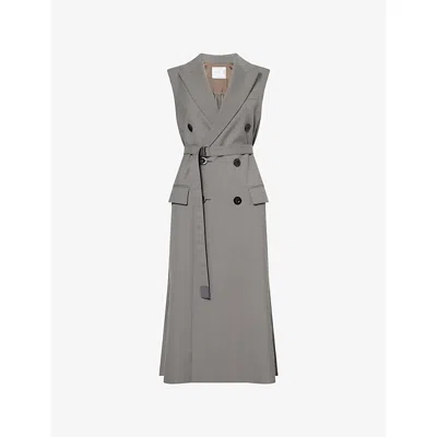 Sacai Womens Taupe Belted Pleated Woven Vest In Brown