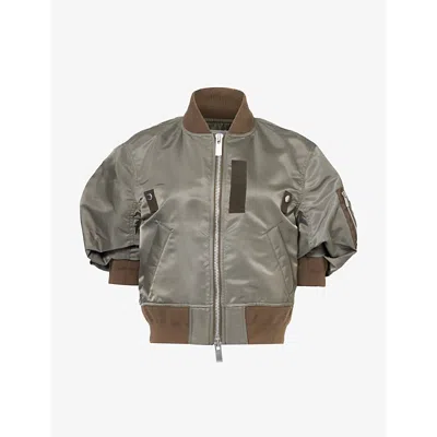 Sacai Taupe Puff Sleeve Bomber Jacket In Beige