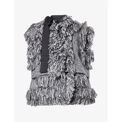 Sacai Womens Tweed Wool-blend Vest Gray Xl