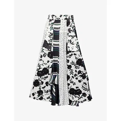 Sacai Womens White Multi Multi-pattern Woven Midi Skirt In Black